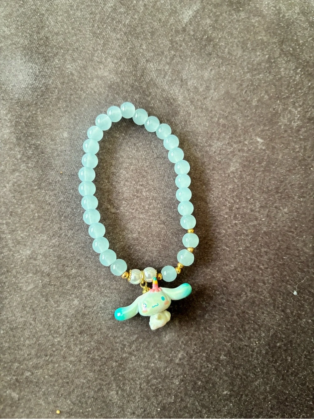 Sanrio Pastel Aqua Beaded Charm Bracelet with Cinnamonroll dangling charm